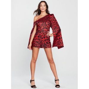 Lavish Alice Red Leopard One Shoulder Cape Romper